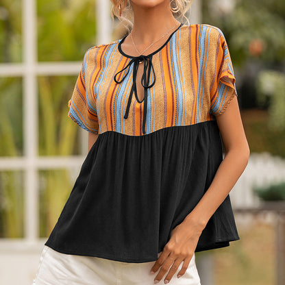 Ethnic Neckline Short Sleeve Top