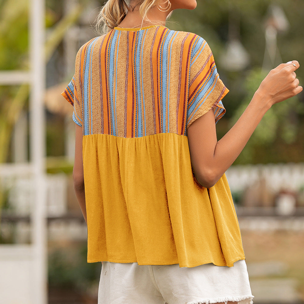 Ethnic Neckline Short Sleeve Top